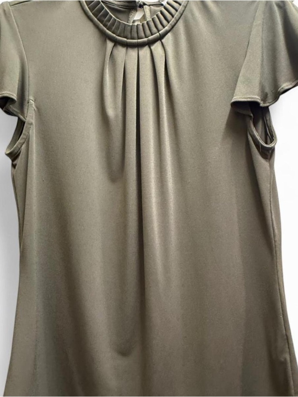 Calvin Klein Olive Green Pleated Neck Short Sleeve Top